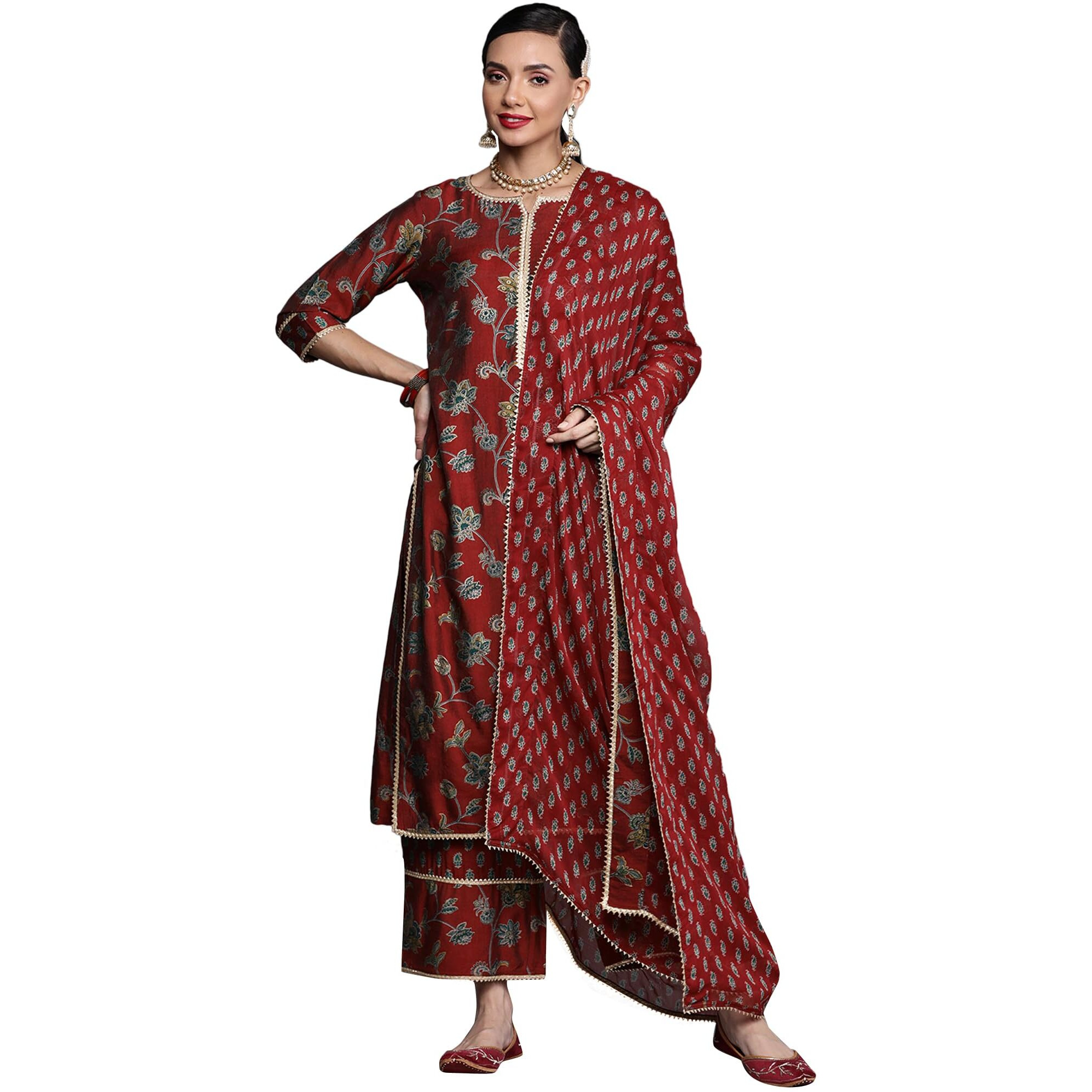 Libas Women's Silk Blend Kurta Sets (20258O_Maroon