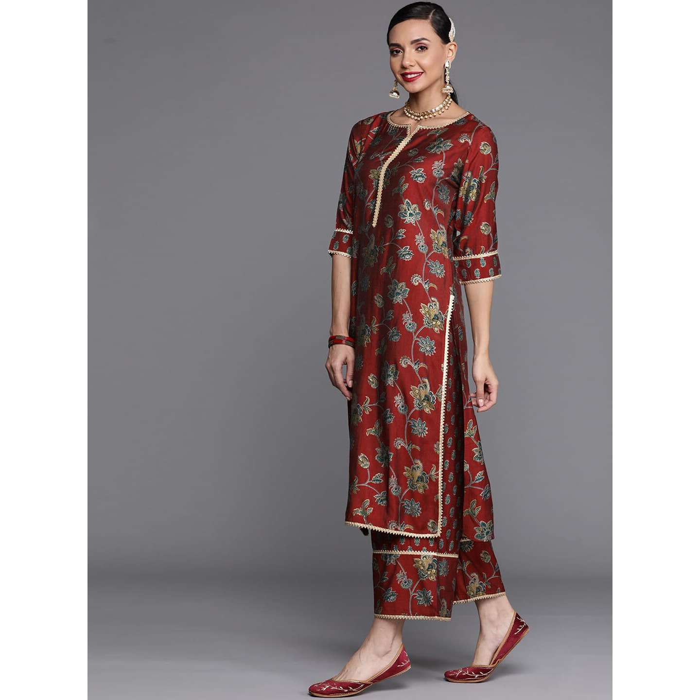 Libas Women's Silk Blend Kurta Sets (20258O_Maroon