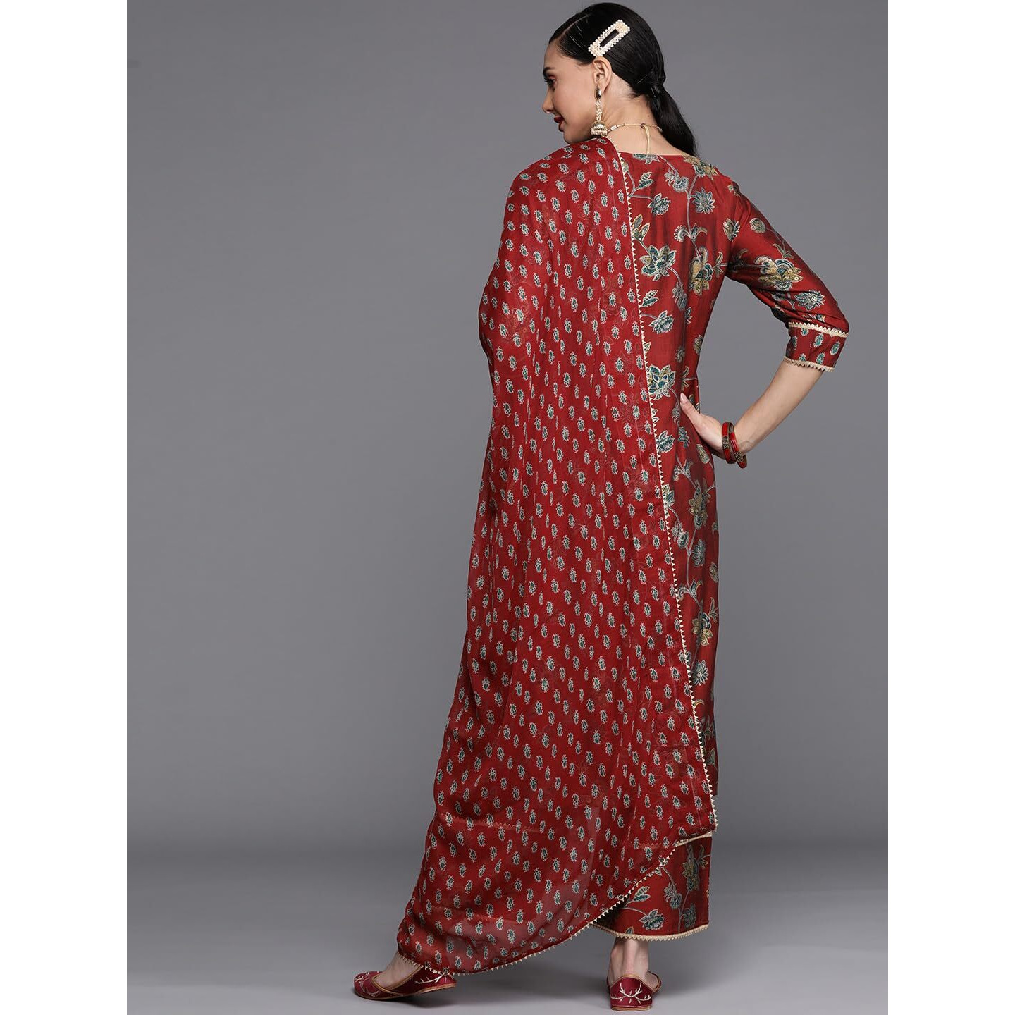 Libas Women's Silk Blend Kurta Sets (20258O_Maroon