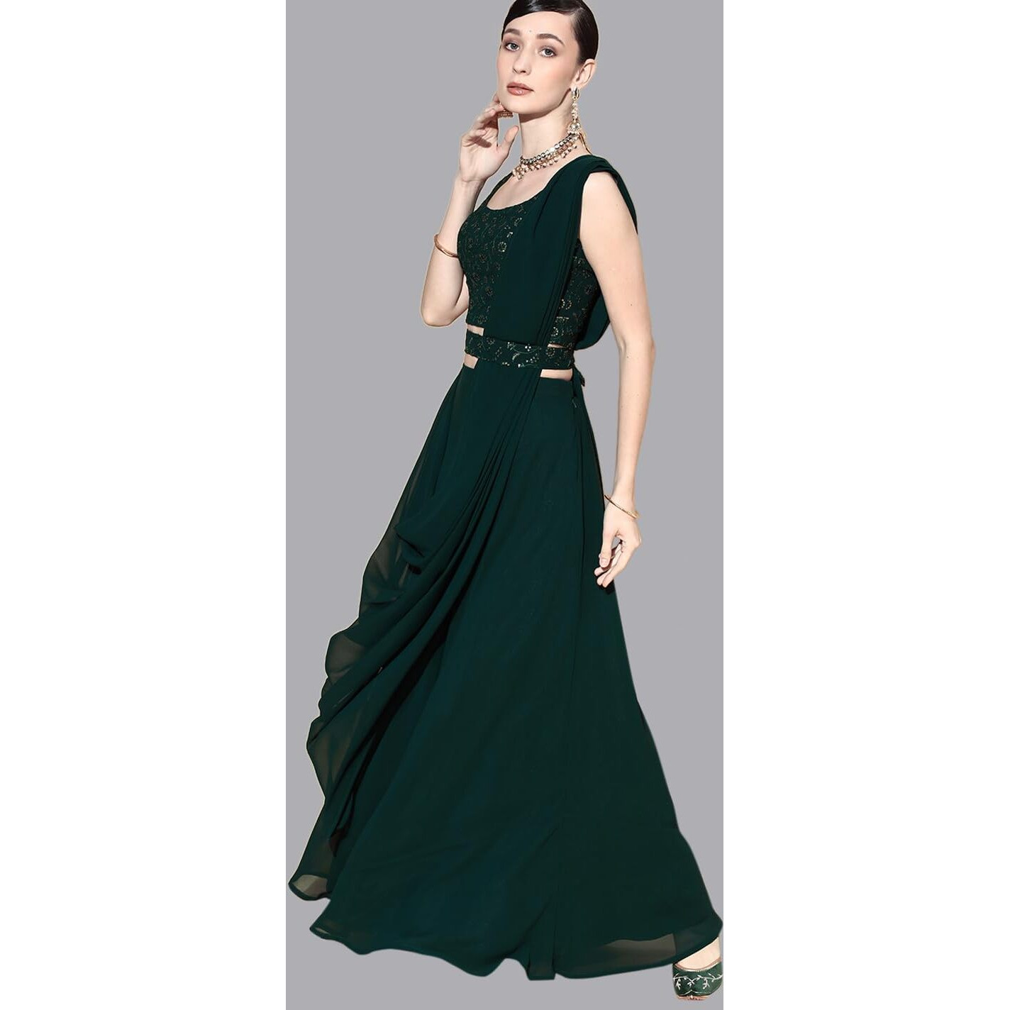 Libas Women's Poly Georgette Lehenga Set (20226O_Green_2Xl)