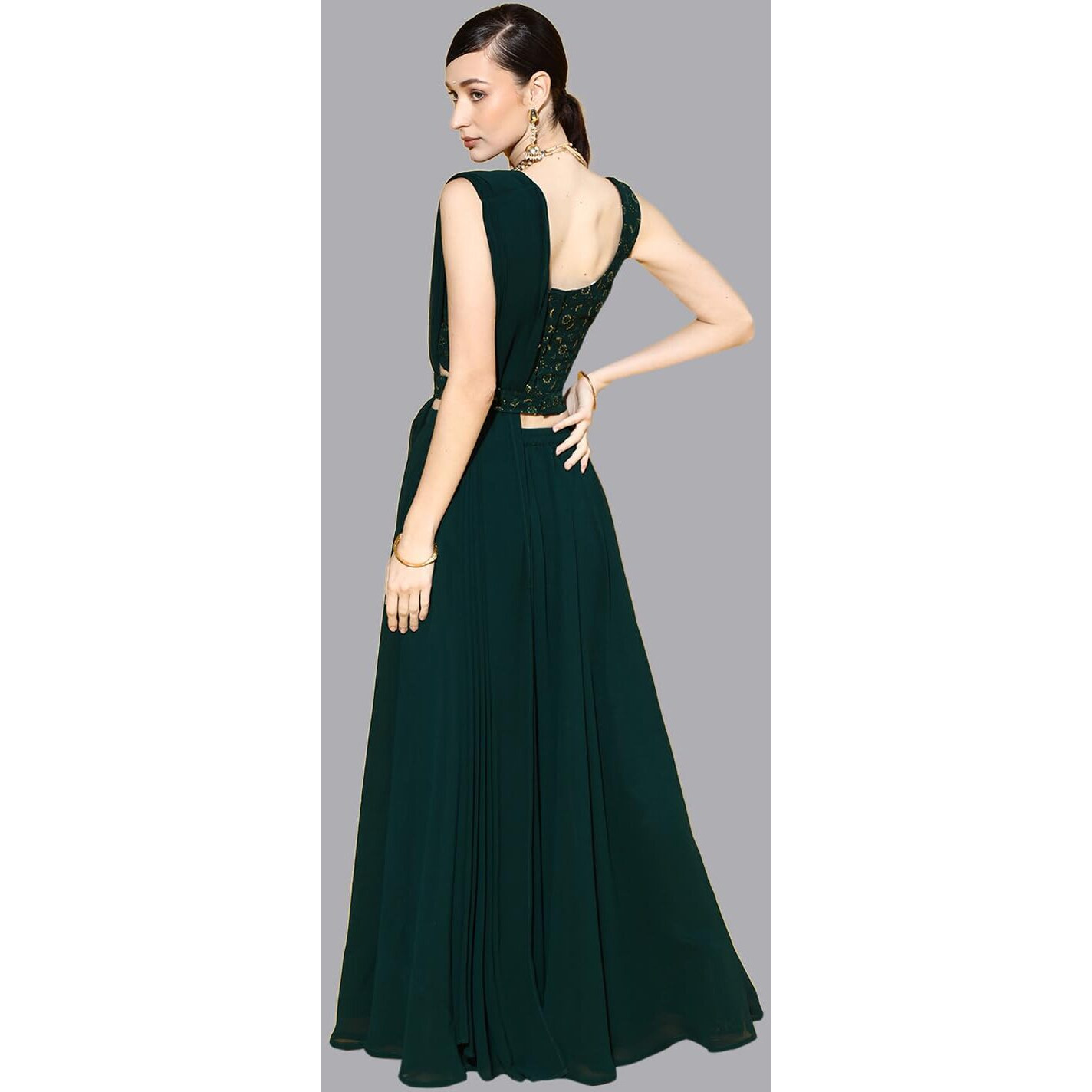 Libas Women's Poly Georgette Lehenga Set (20226O_Green_2Xl)