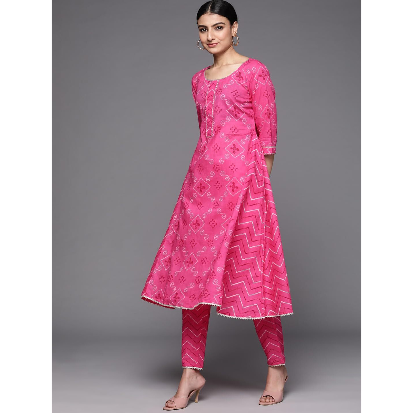 Libas Womens Printed Cotton A-Line Kurta With Trousers And Dupatta