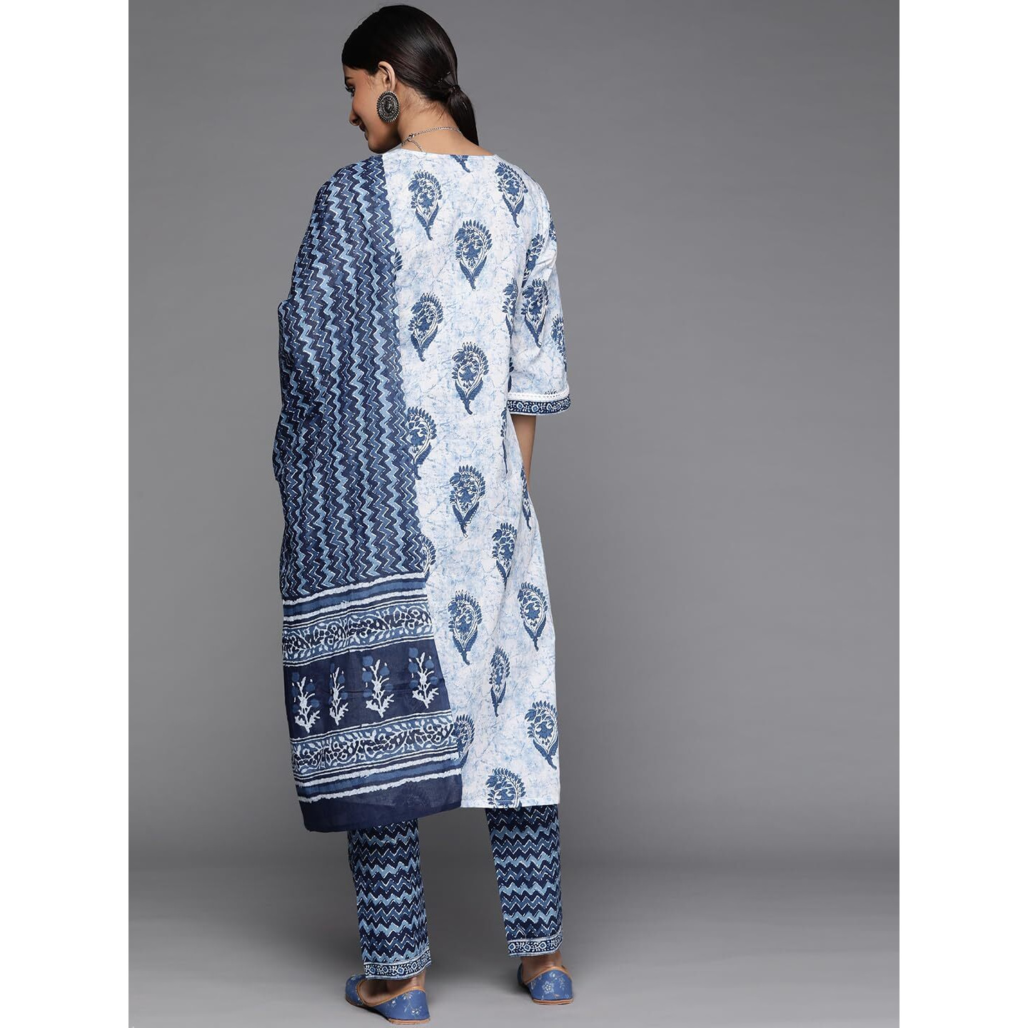 Libas Womens Printed Cotton Straight Kurta With Trousers And Dupatta