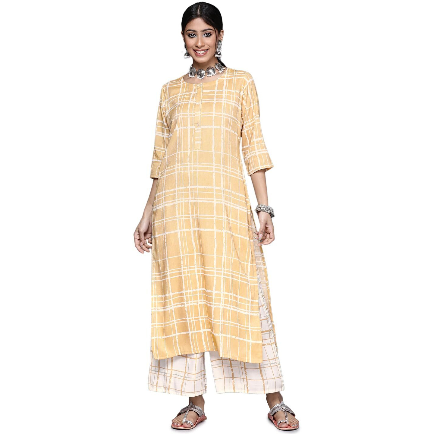 Libas Women's Rayon Blend Printed Straight Kurtas (23298O_Yellow