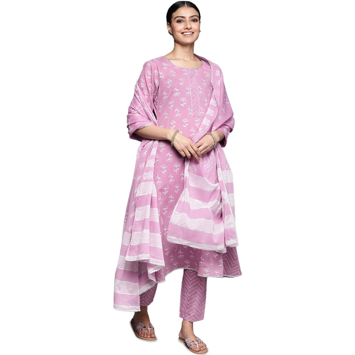 Libas Women's Cotton Printed Regular Fit Kurta Sets (33239O_Lavender