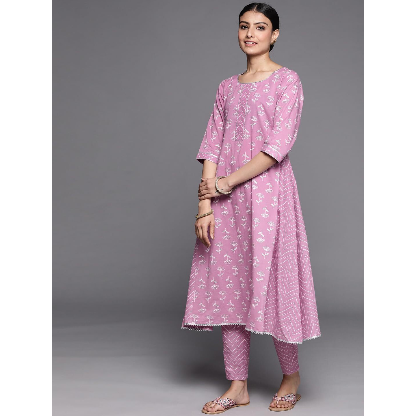 Libas Women's Cotton Printed Regular Fit Kurta Sets (33239O_Lavender