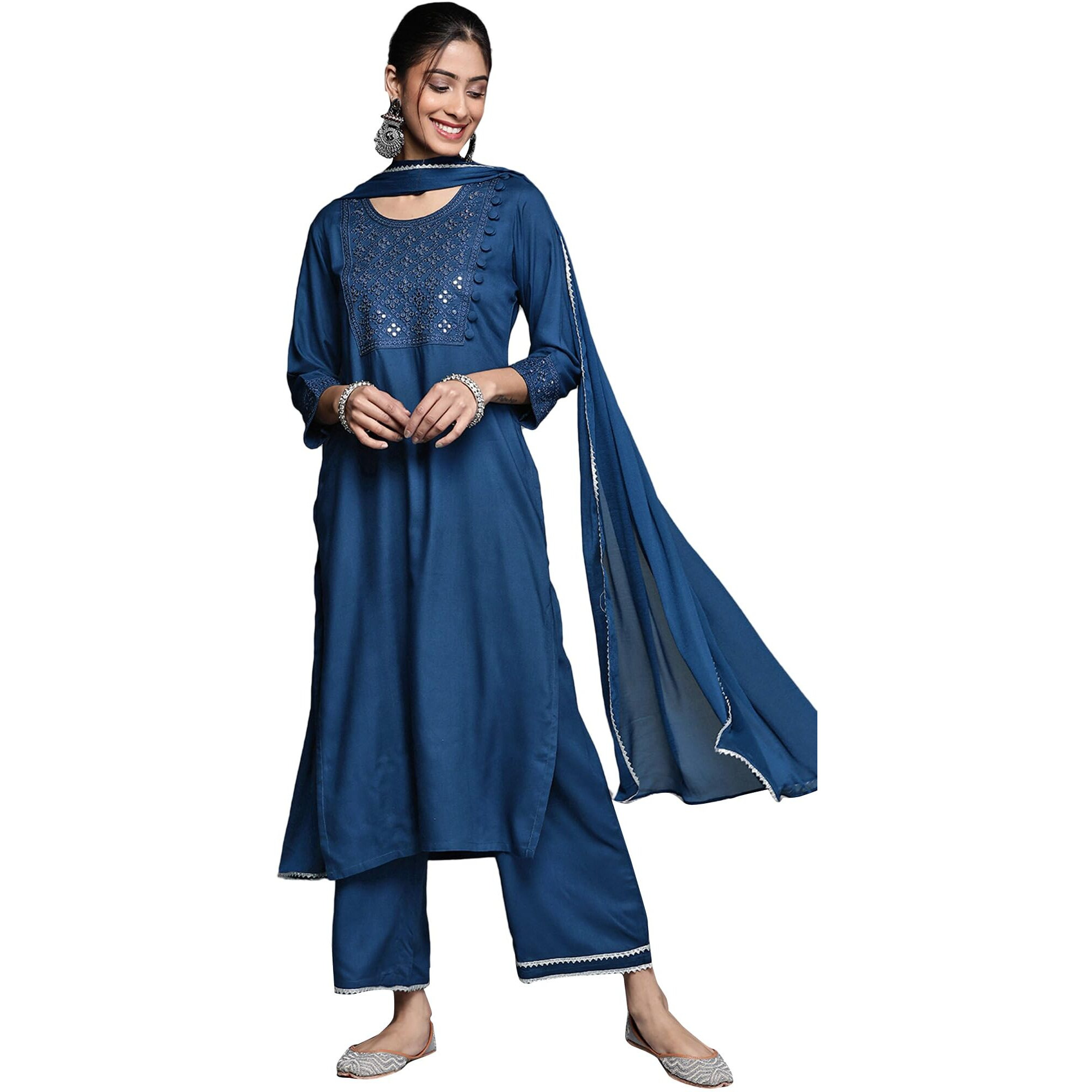 Libas Women's Rayon Kurta Sets (20425_Blue