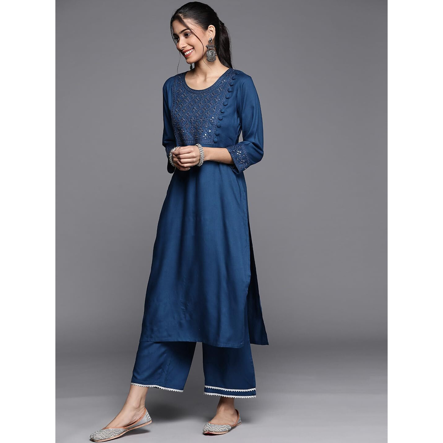 Libas Women's Rayon Kurta Sets (20425_Blue