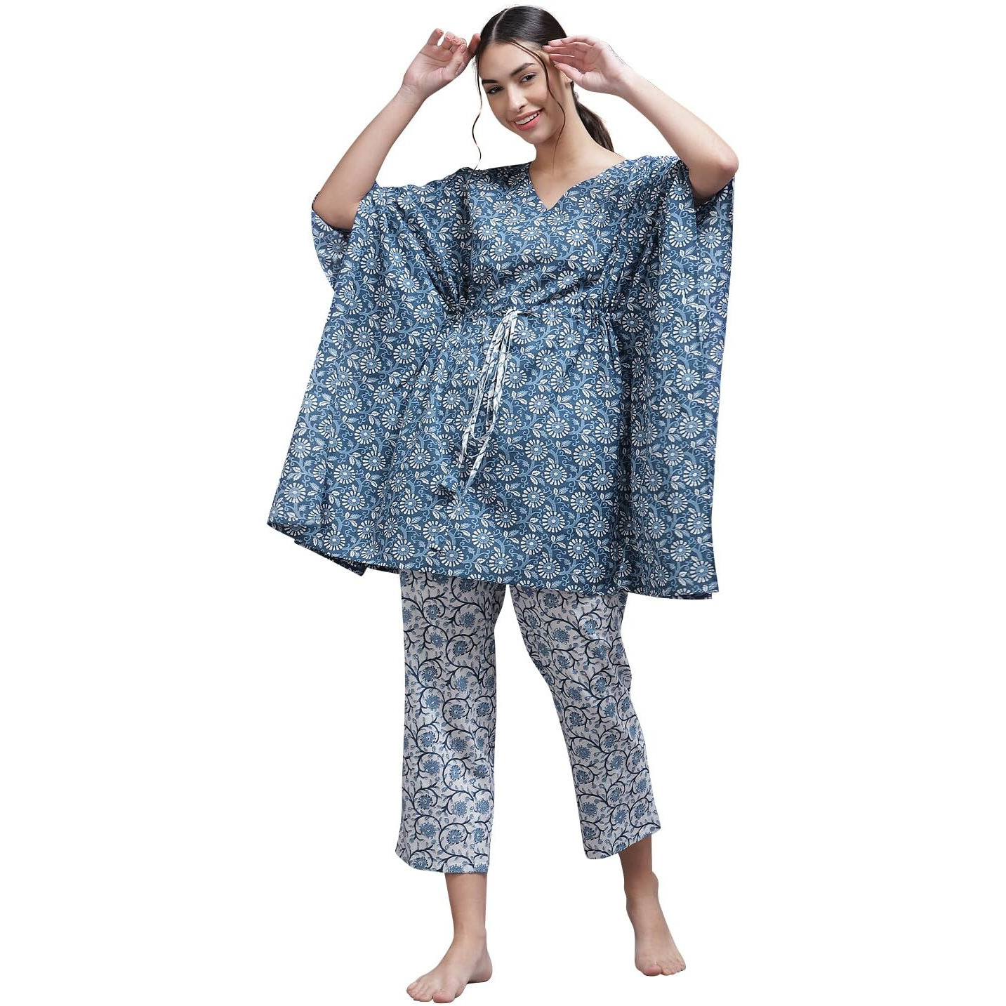 Libas Women Cotton Printed Kurta Set (50047_Blue, Medium
