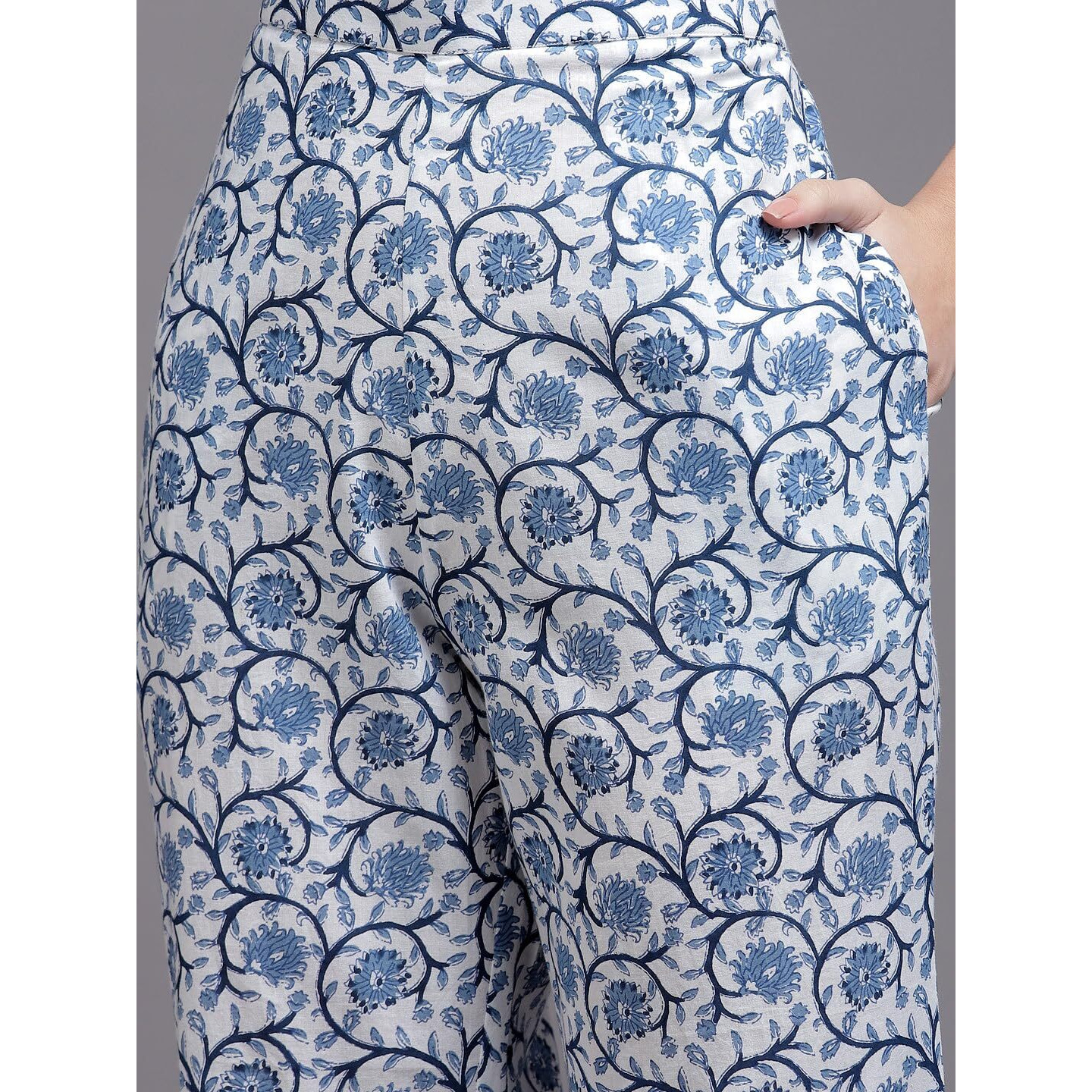 Libas Women Cotton Printed Kurta Set (50047_Blue, Medium