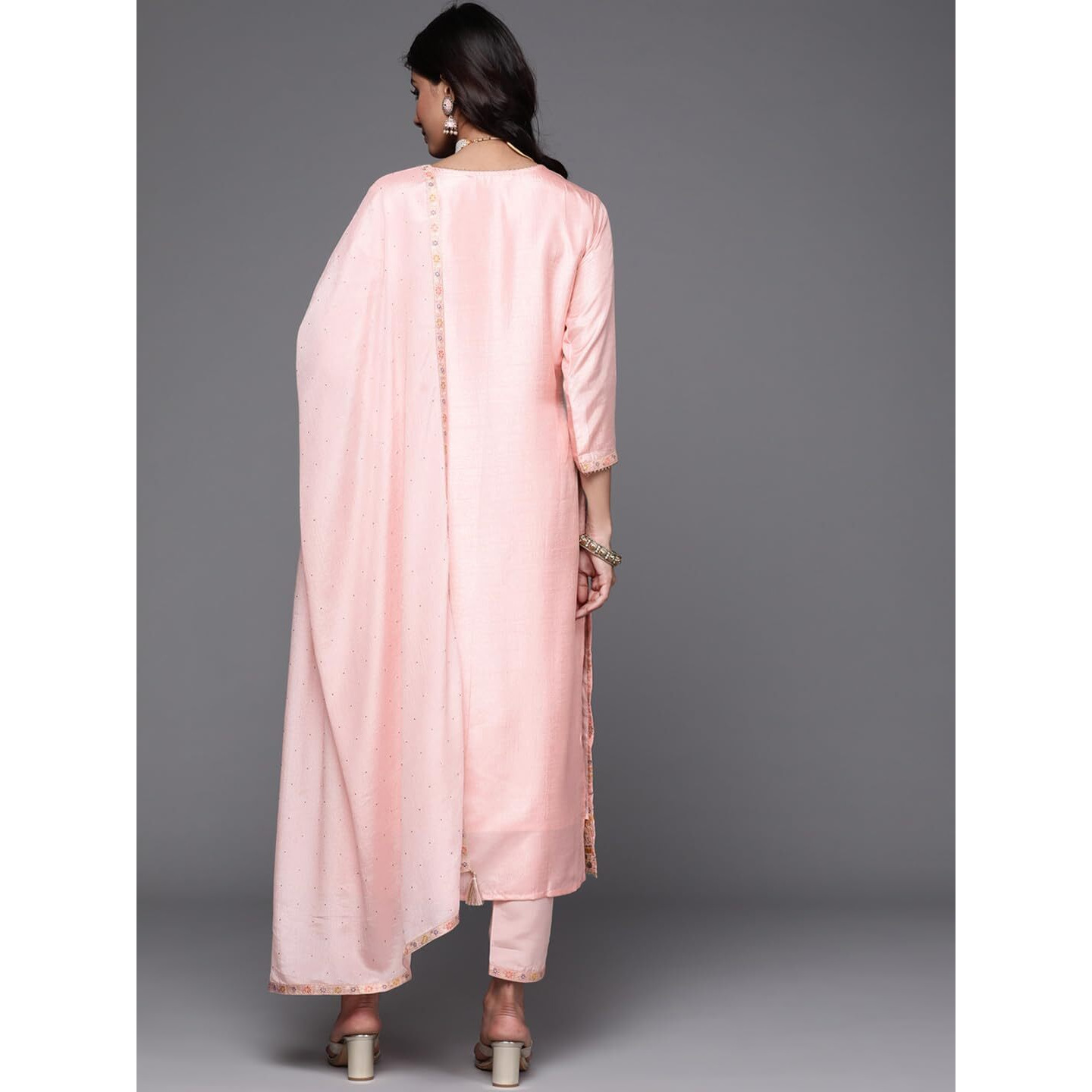 Libas Womens Woven Design Silk Blend Straight Kurta With Trousers And Dupatta
