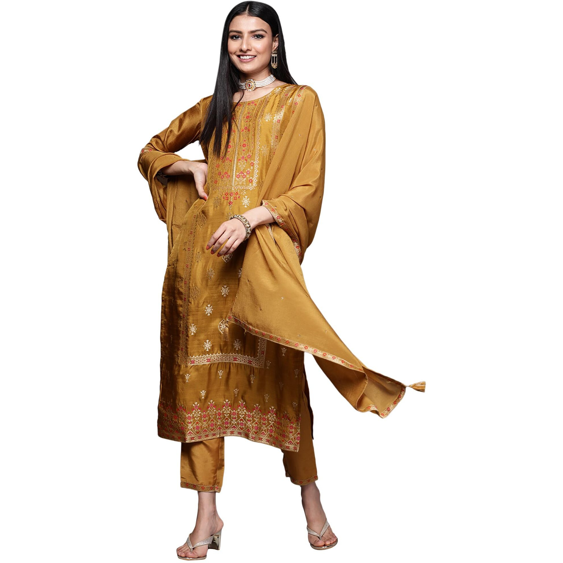 Libas Women's Silk Blend Kurta Sets (33342O_Mustard