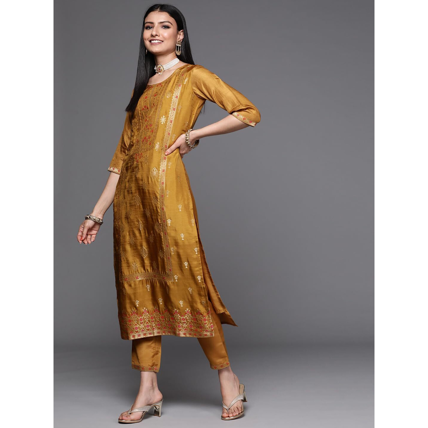 Libas Women's Silk Blend Kurta Sets (33342O_Mustard
