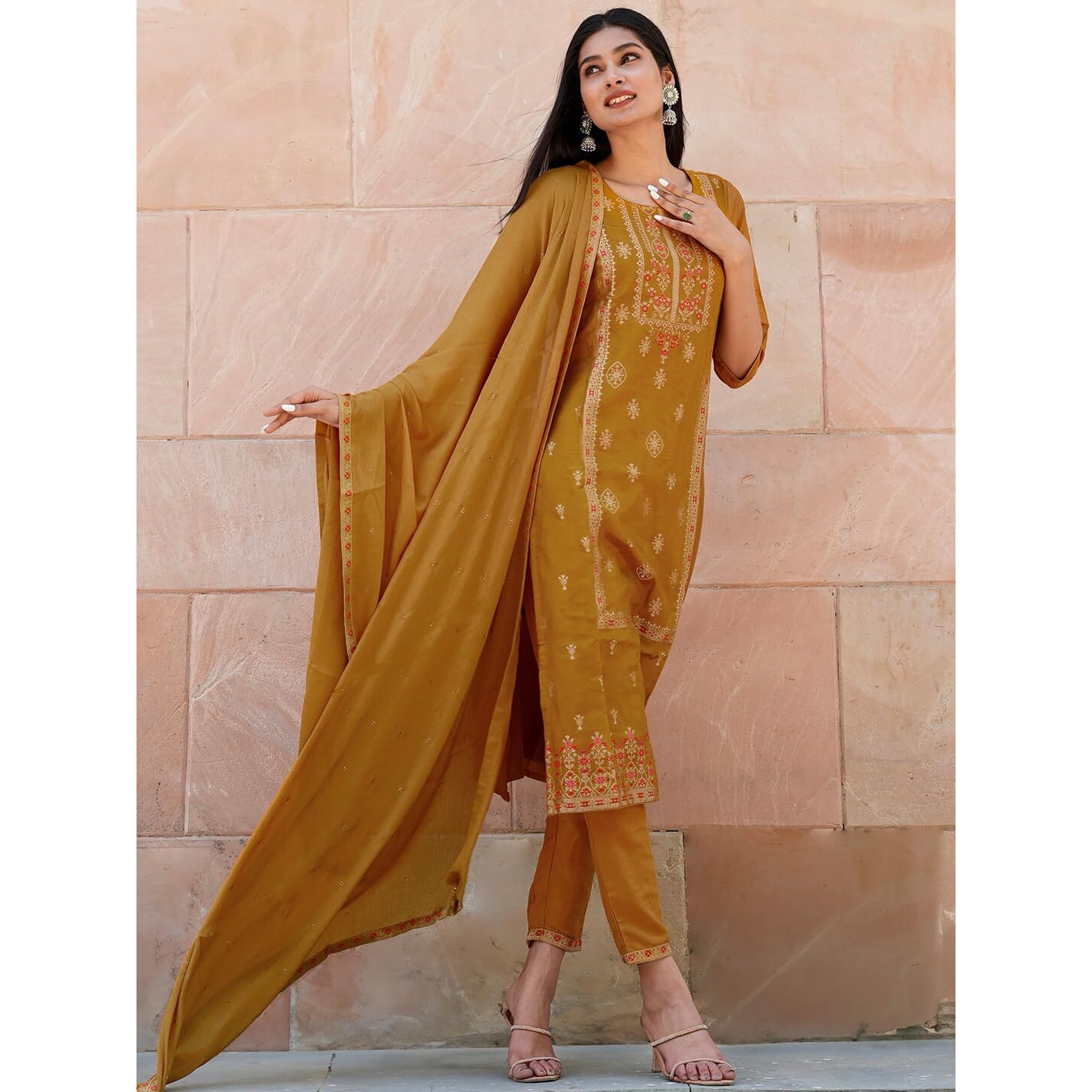 Libas Women's Silk Blend Kurta Sets (33342O_Mustard