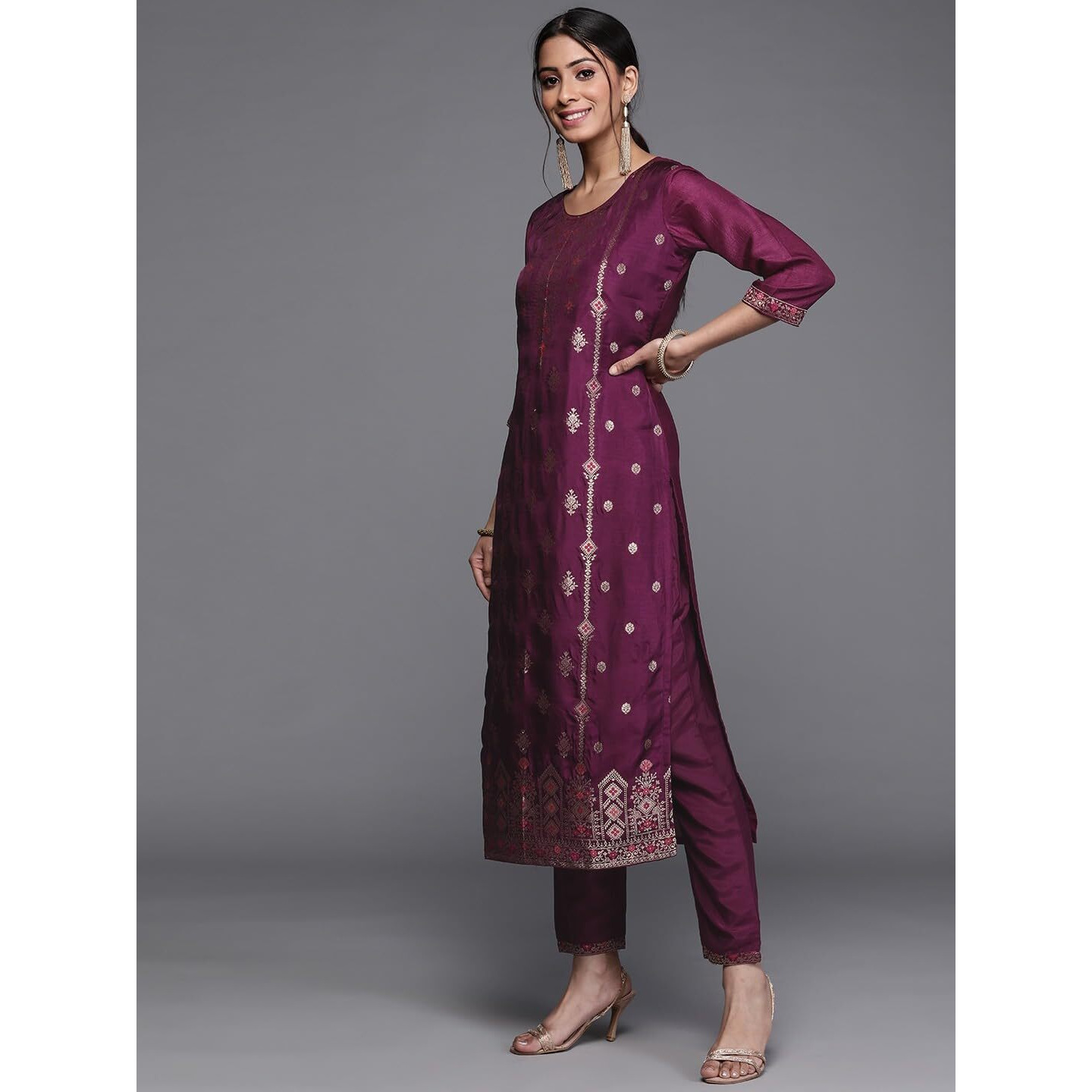 Libas Women's Silk Blend Kurta Sets (33345O_Purple