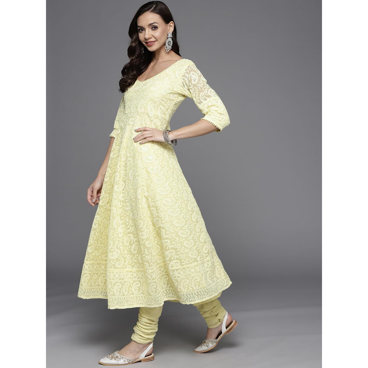 Libas Women's Poly Georgette Kurta Sets (33373O_Yellow