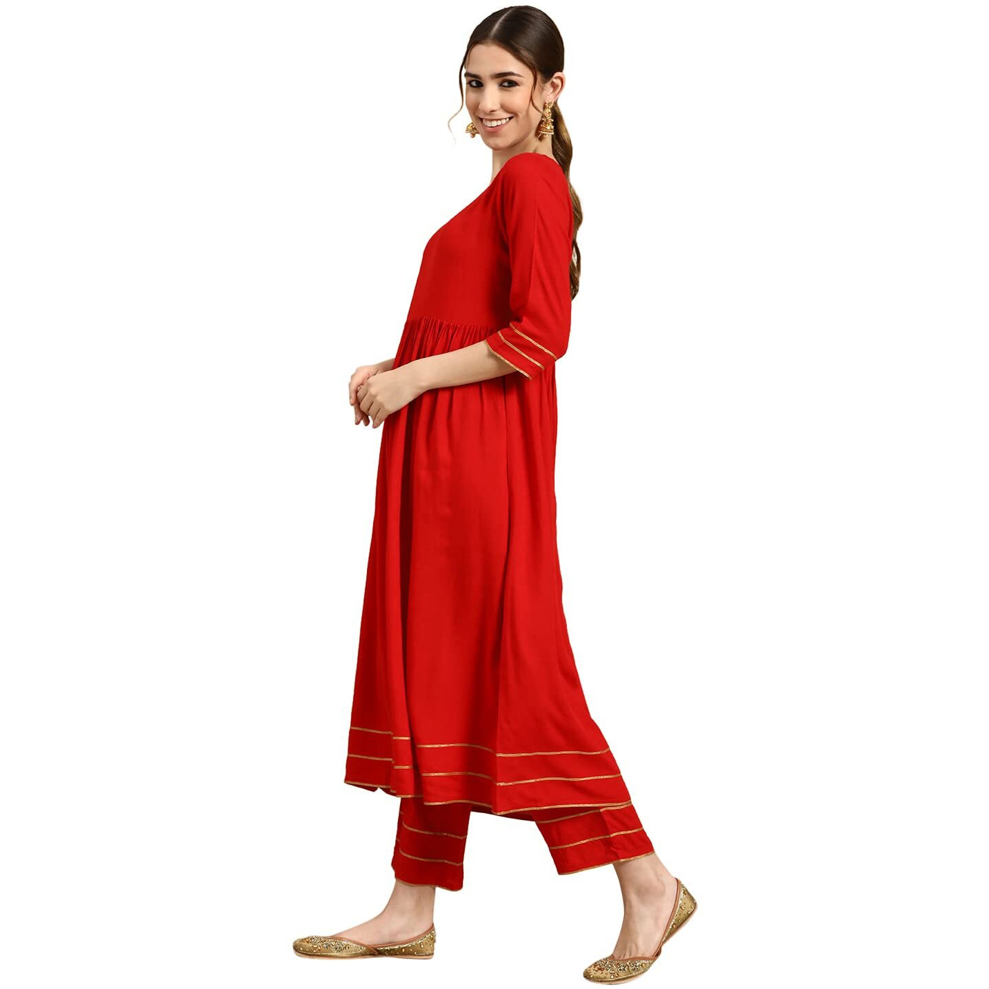 Libas Gerua Women's Viscose Rayon Salwar Suit Set (Gs711_Red