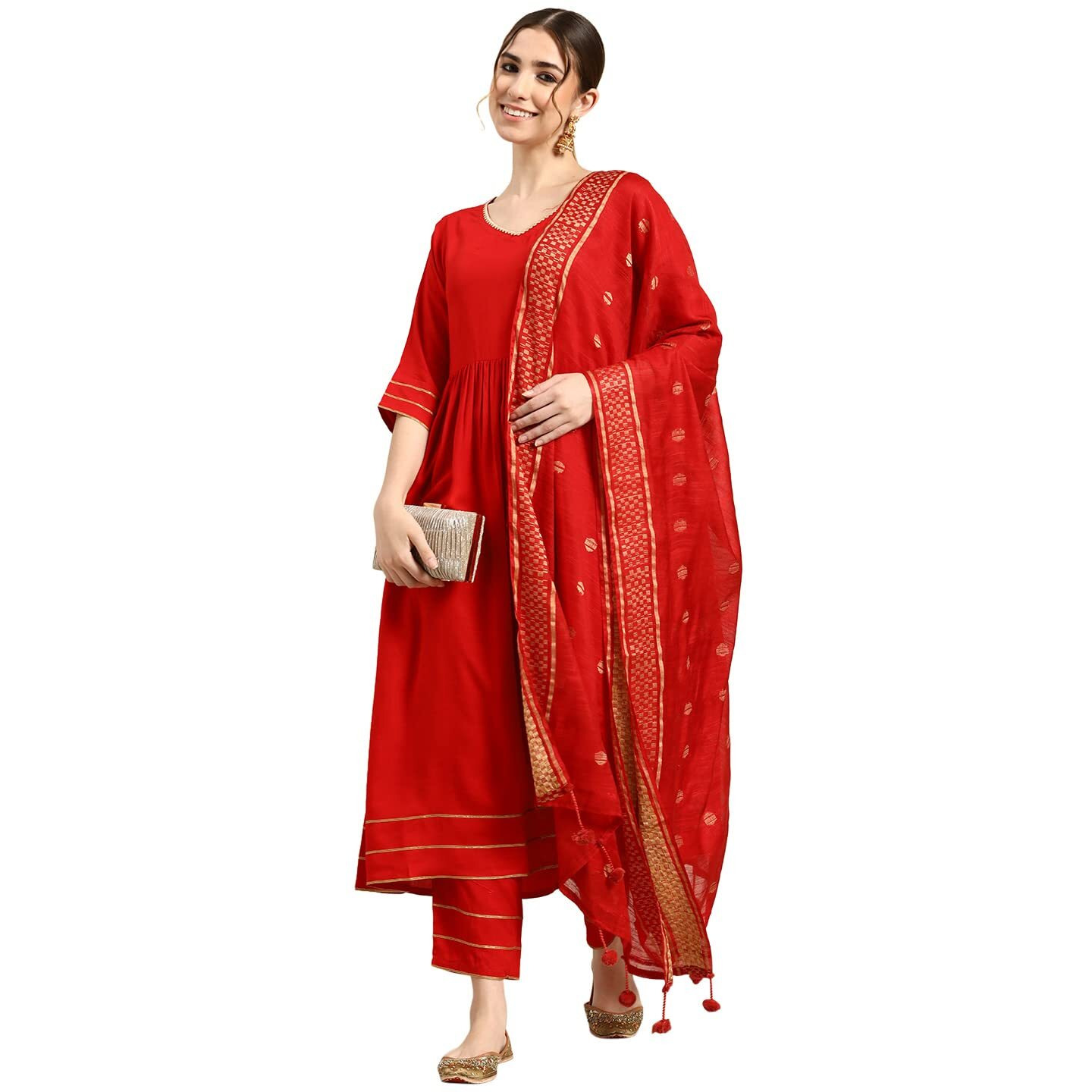 Libas Gerua Women's Viscose Rayon Salwar Suit Set (Gs711_Red