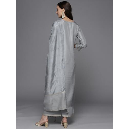 Libas Womens Woven Design Silk Blend Straight Kurta With Palazzos And Dupatta
