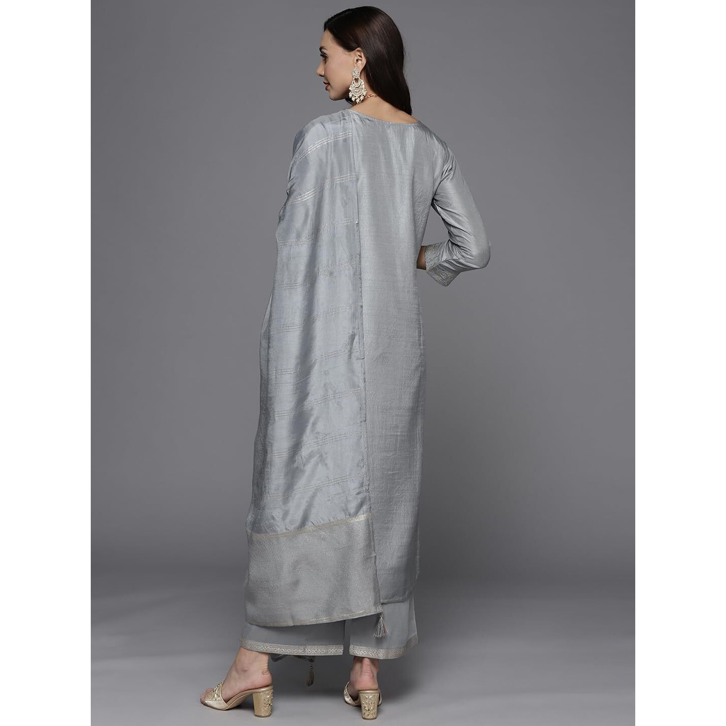 Libas Womens Woven Design Silk Blend Straight Kurta With Palazzos And Dupatta