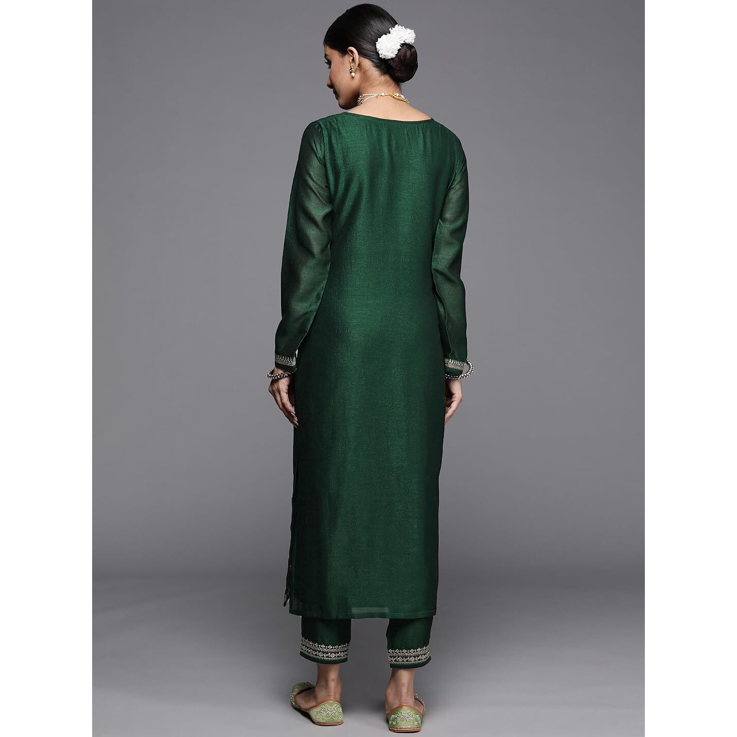 Libas Women's Silk Yoke Design Straight Kurta (23515O_Green