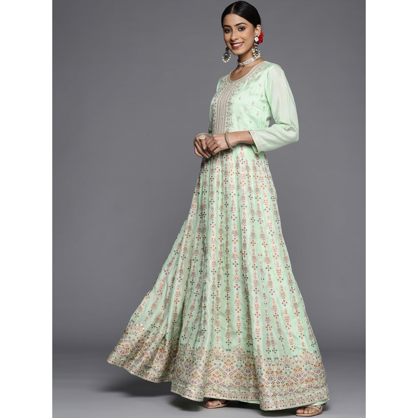 Libas Women's Silk Blend Kurta Set (33532O_Sea Green_S)