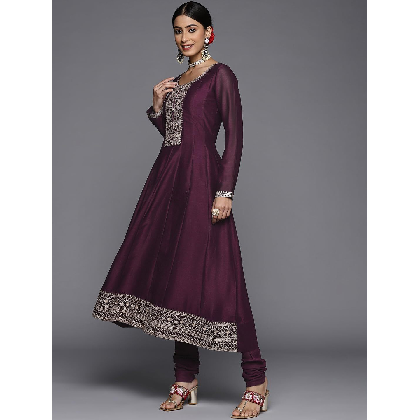 Libas Women's Silk Blend Kurta Sets (33458O_Purple