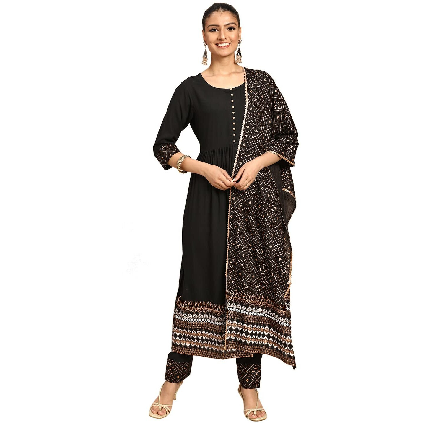 Gerua Women's Viscose Rayon Salwar Suit Set (Gs747_Black_2Xl)