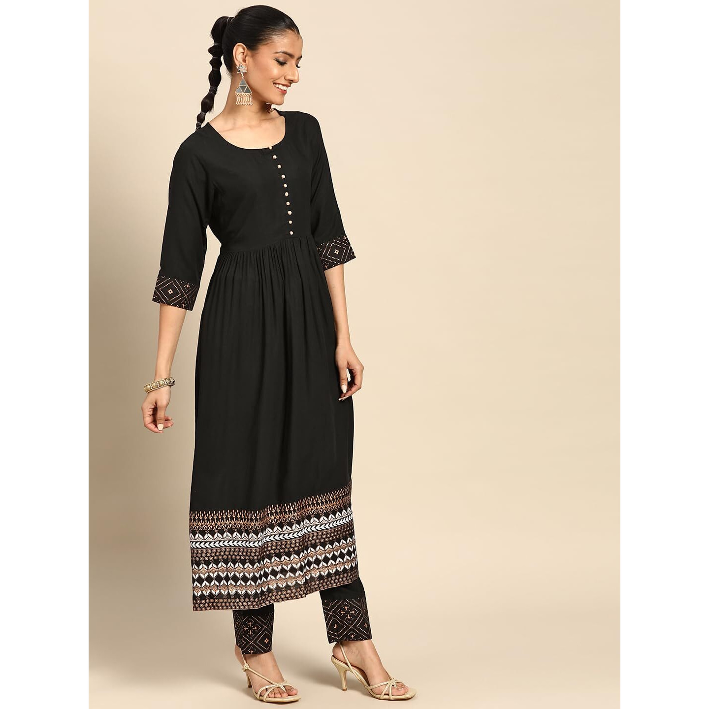 Gerua Women's Viscose Rayon Salwar Suit Set (Gs747_Black_2Xl)