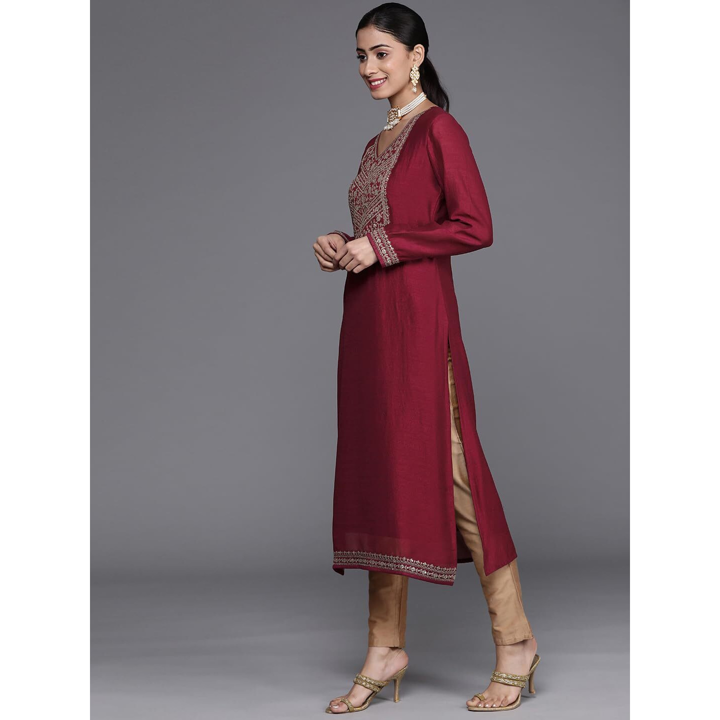 Libas Womens Yoke Design Silk Straight Kurta For Women