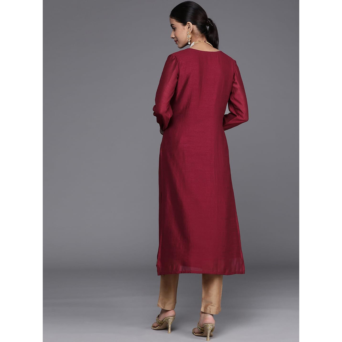Libas Women's Silk Yoke Design Straight Kurta (23485O_Pink