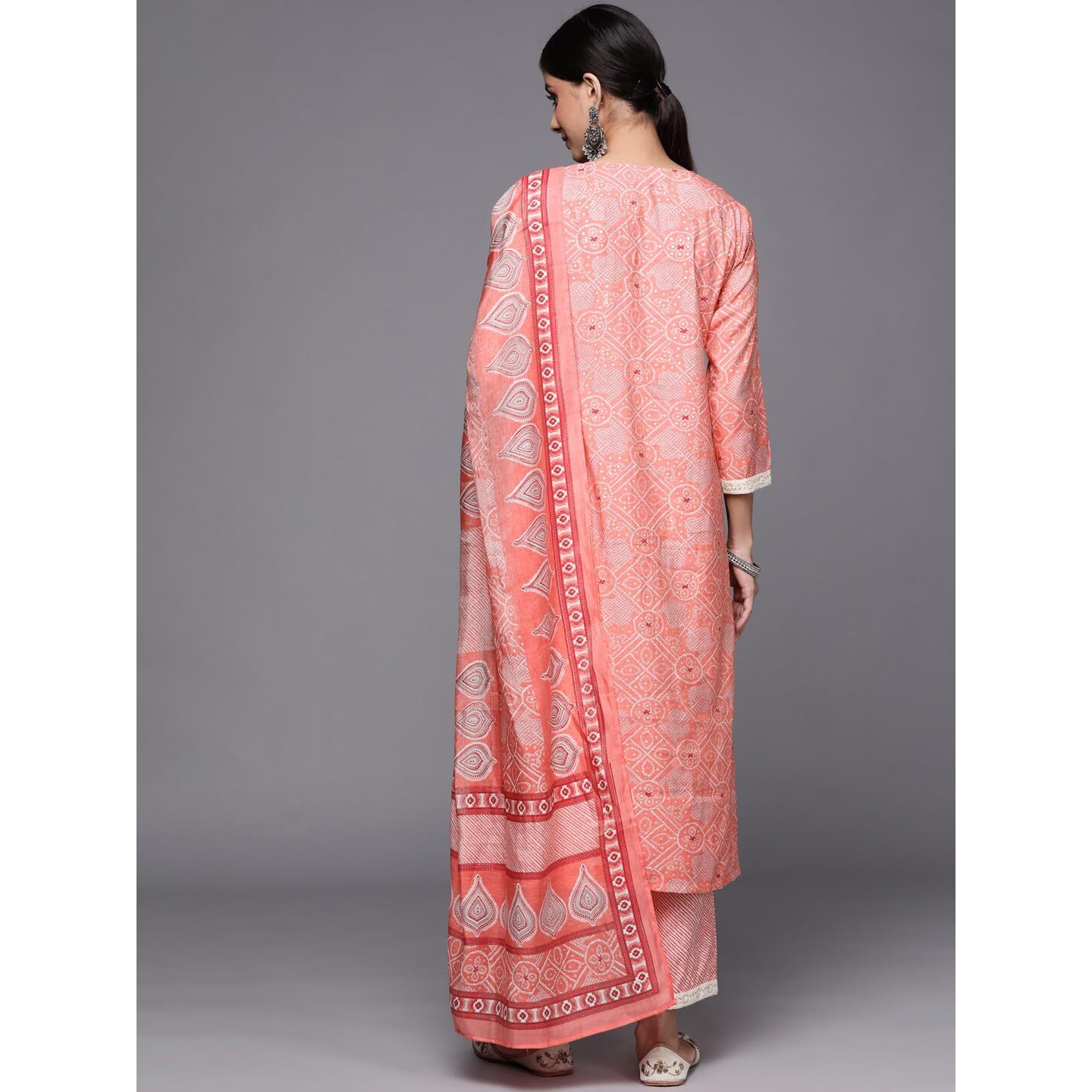 Libas Womens Printed Silk Blend Straight Kurta With Trousers And Dupatta