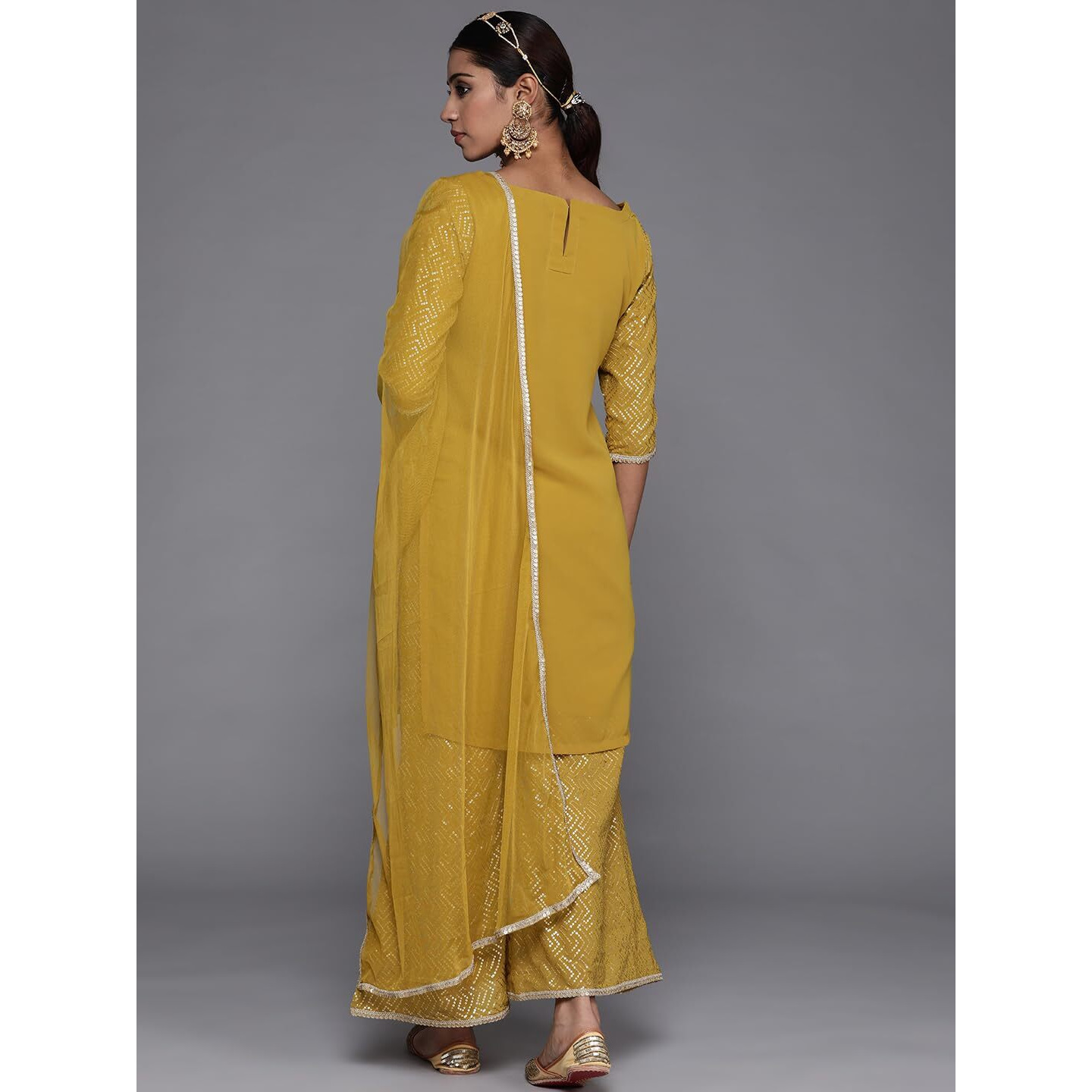 Libas Women's Poly Georgette Kurta Set (35053_Mustard