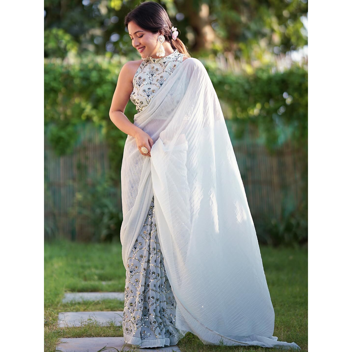 Libas Women's Georgette Saree (35001_Blue)