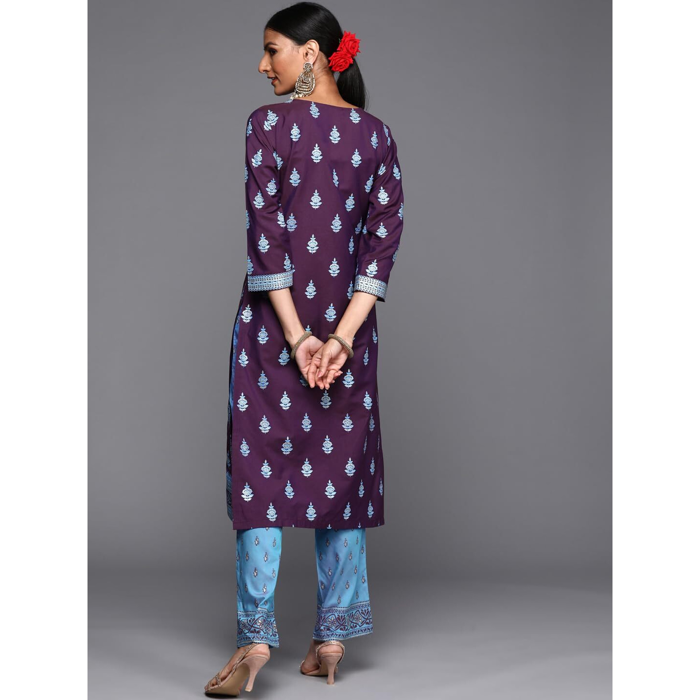 Libas Women's Silk Printed Straight Kurta (24005O_Purple
