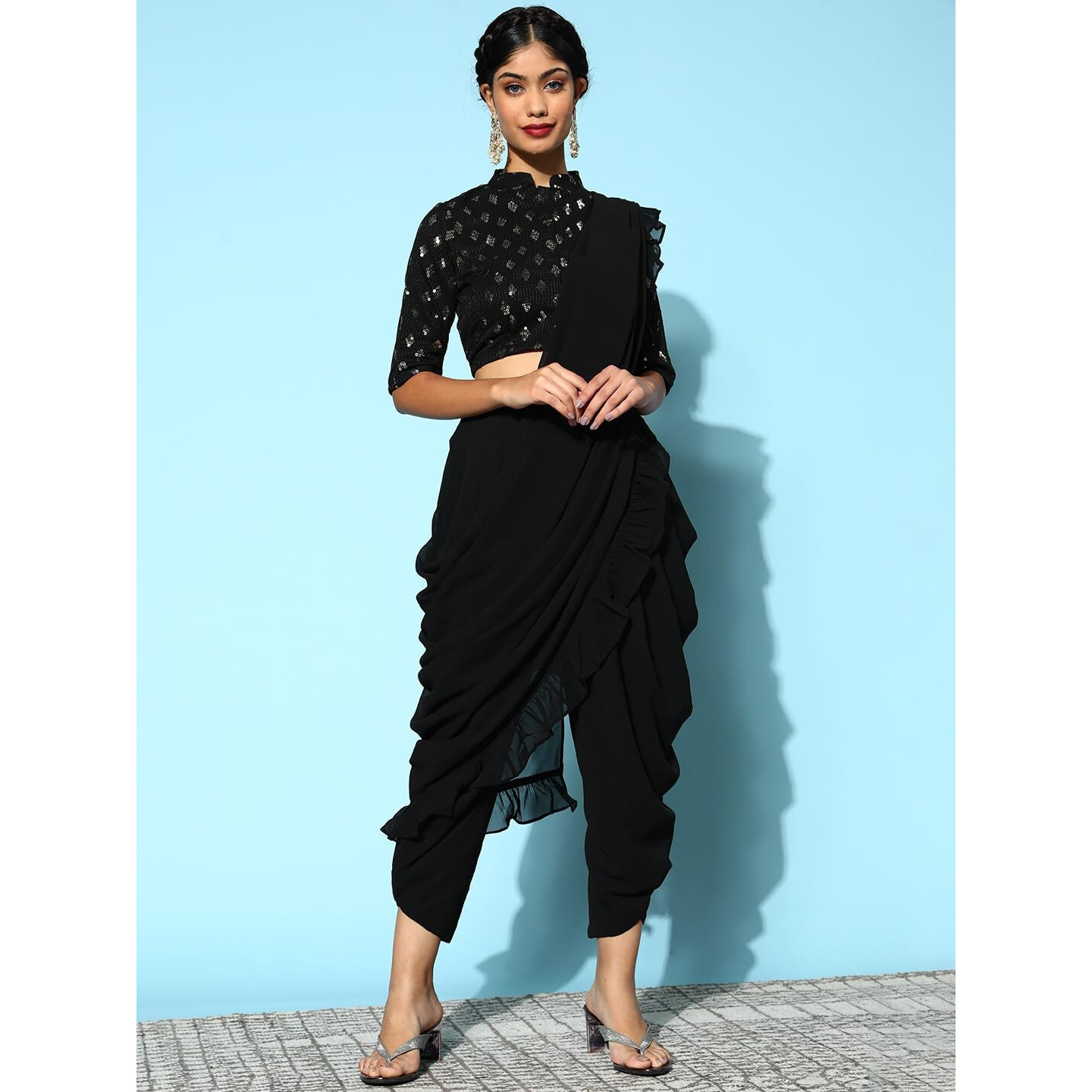 Libas Women's Pure Georgette Saree (34064O_Black)