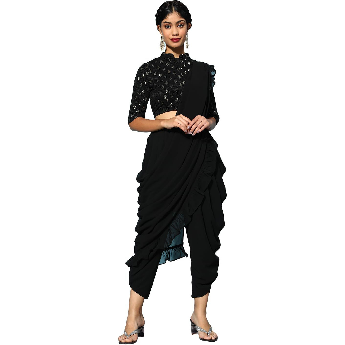 Libas Women's Pure Georgette Saree (34064O_Black)