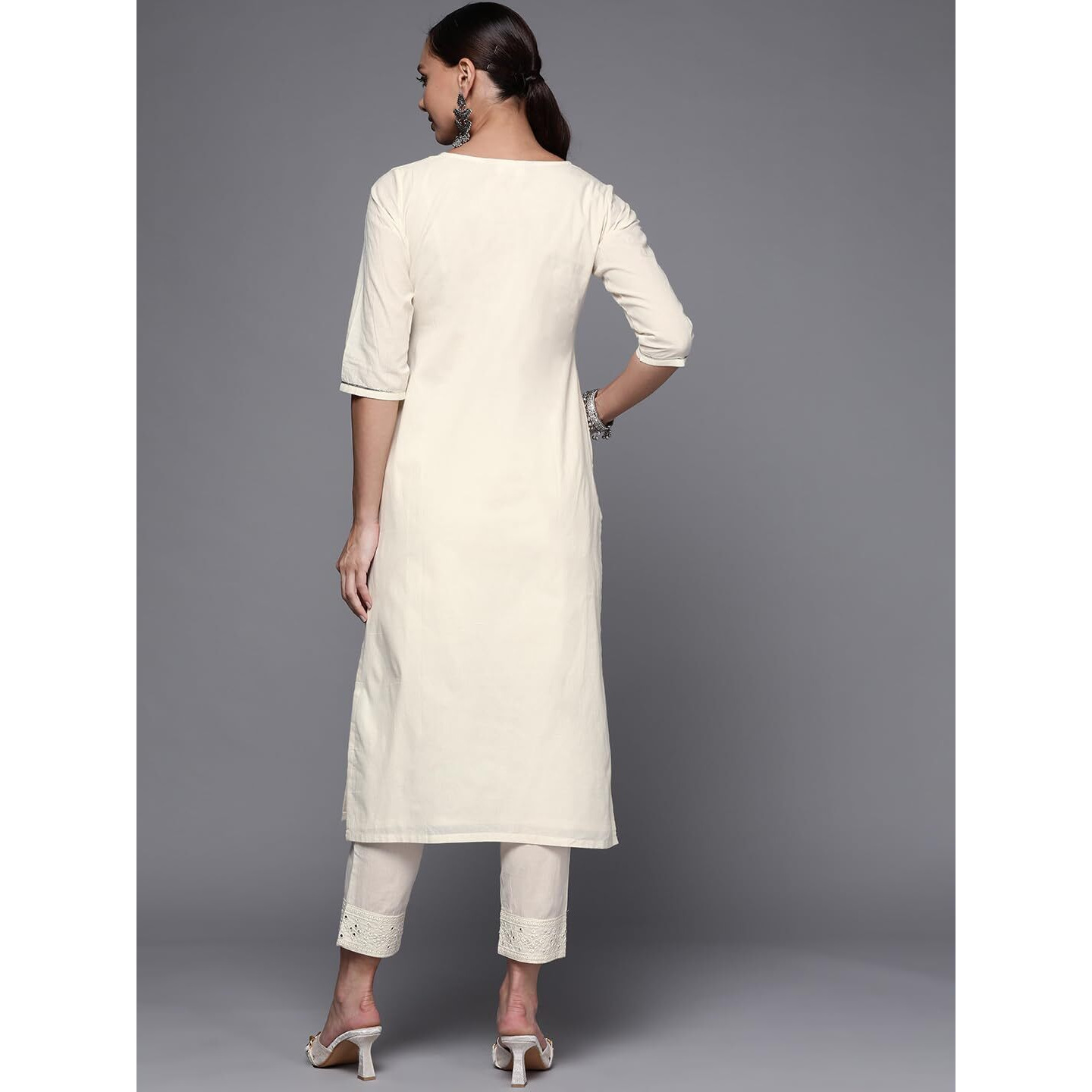 Libas Women's Cotton Yoke Design Straight Kurta (24043O_Off White