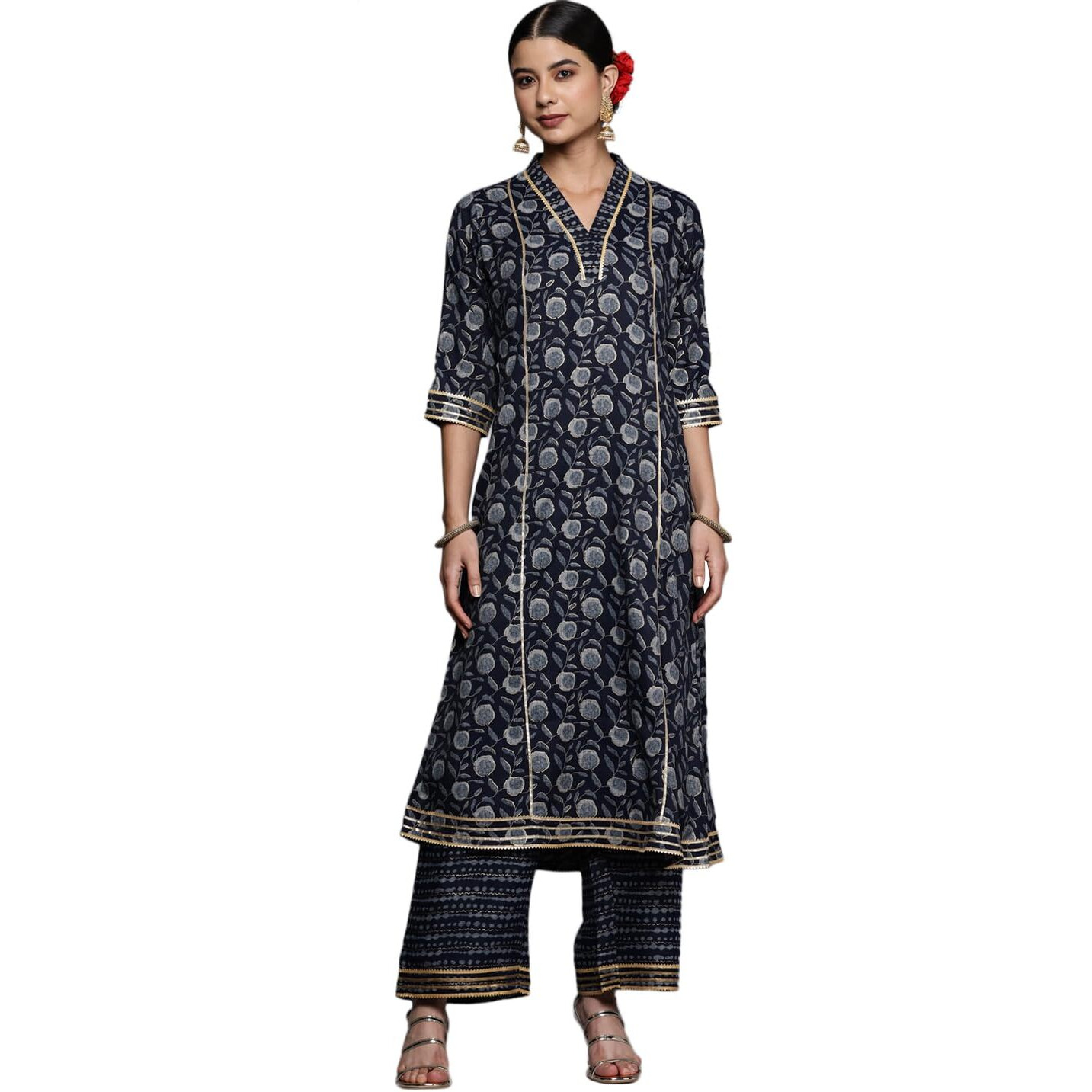 Libas Women's Rayon Blend Printed A-Line Kurta (24110O_Blue