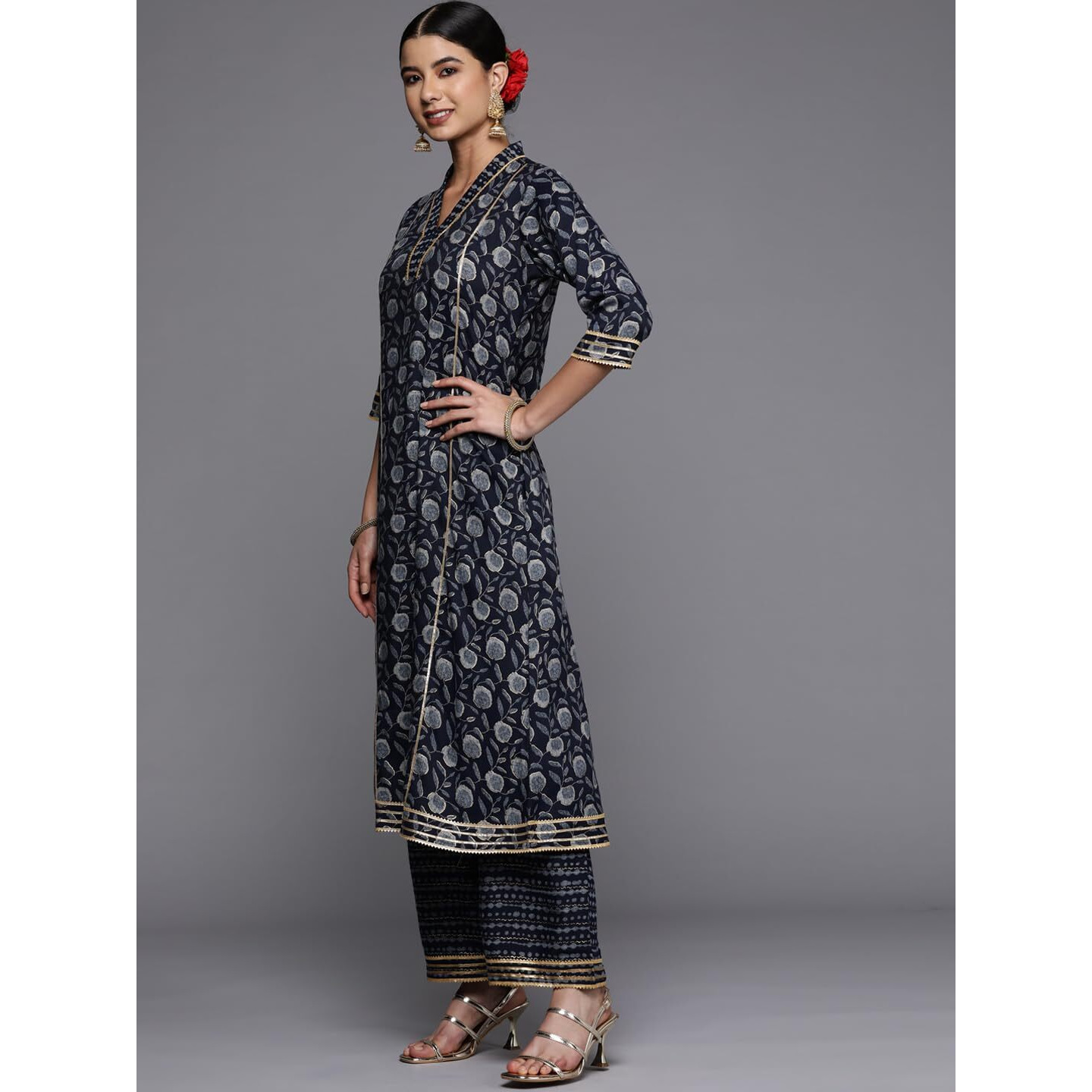 Libas Women's Rayon Blend Printed A-Line Kurta (24110O_Blue