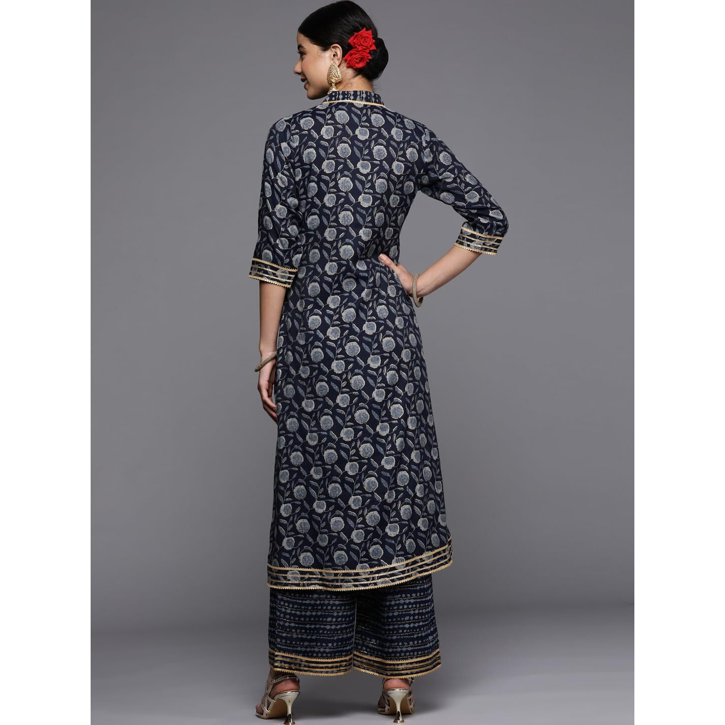 Libas Women's Rayon Blend Printed A-Line Kurta (24110O_Blue