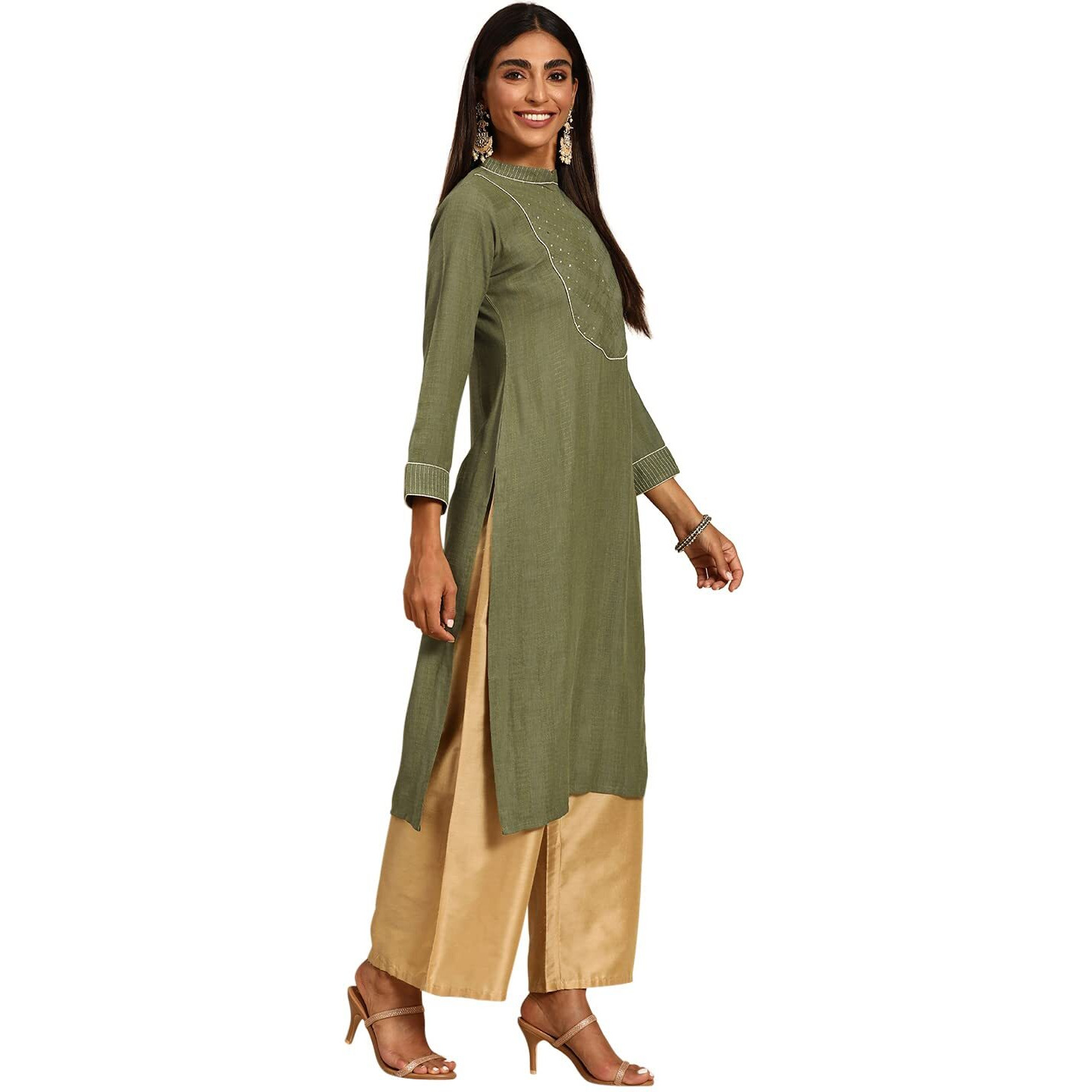 Libas Gerua Womens Self Design Viscose Straight Kurta For Women