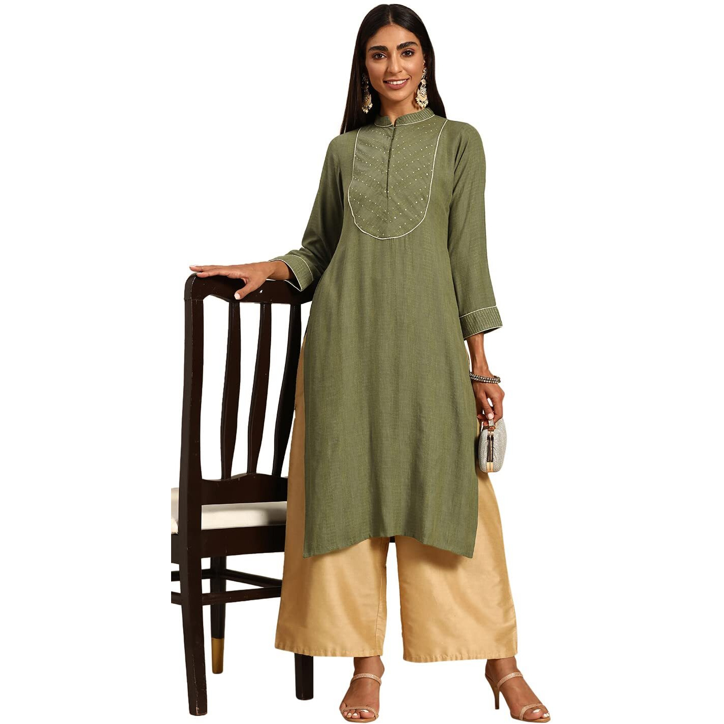 Libas Gerua Womens Self Design Viscose Straight Kurta For Women