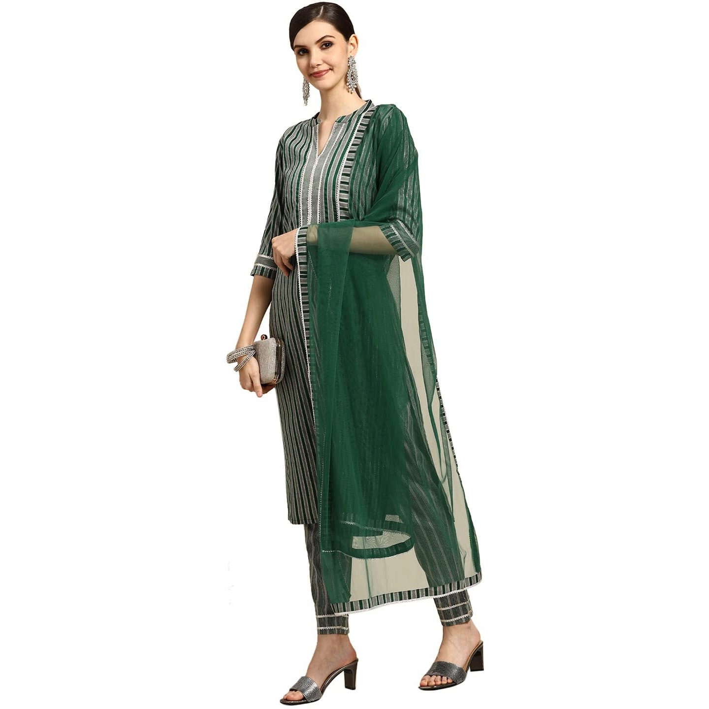 Libas Women's Cotton Blend Salwar Suit Set (Gs750_Green_S)