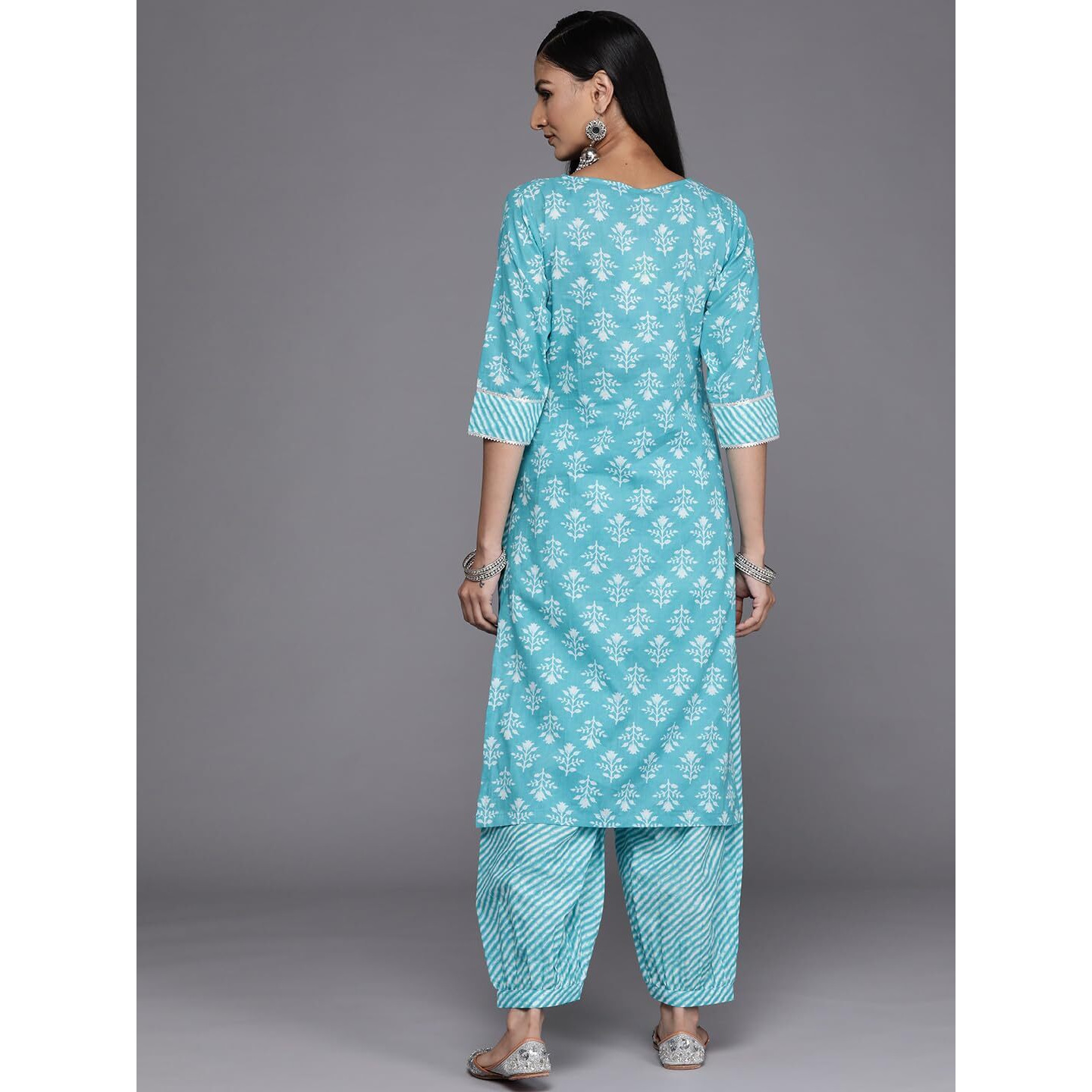 Libas Women's Cotton Printed Straight Kurta (24118O_Blue