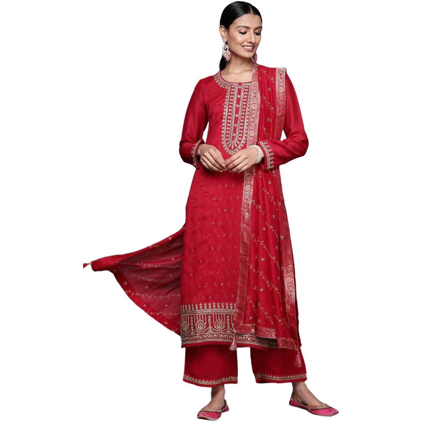 Libas Women's Silk Blend Kurta Sets (33419O_Magenta