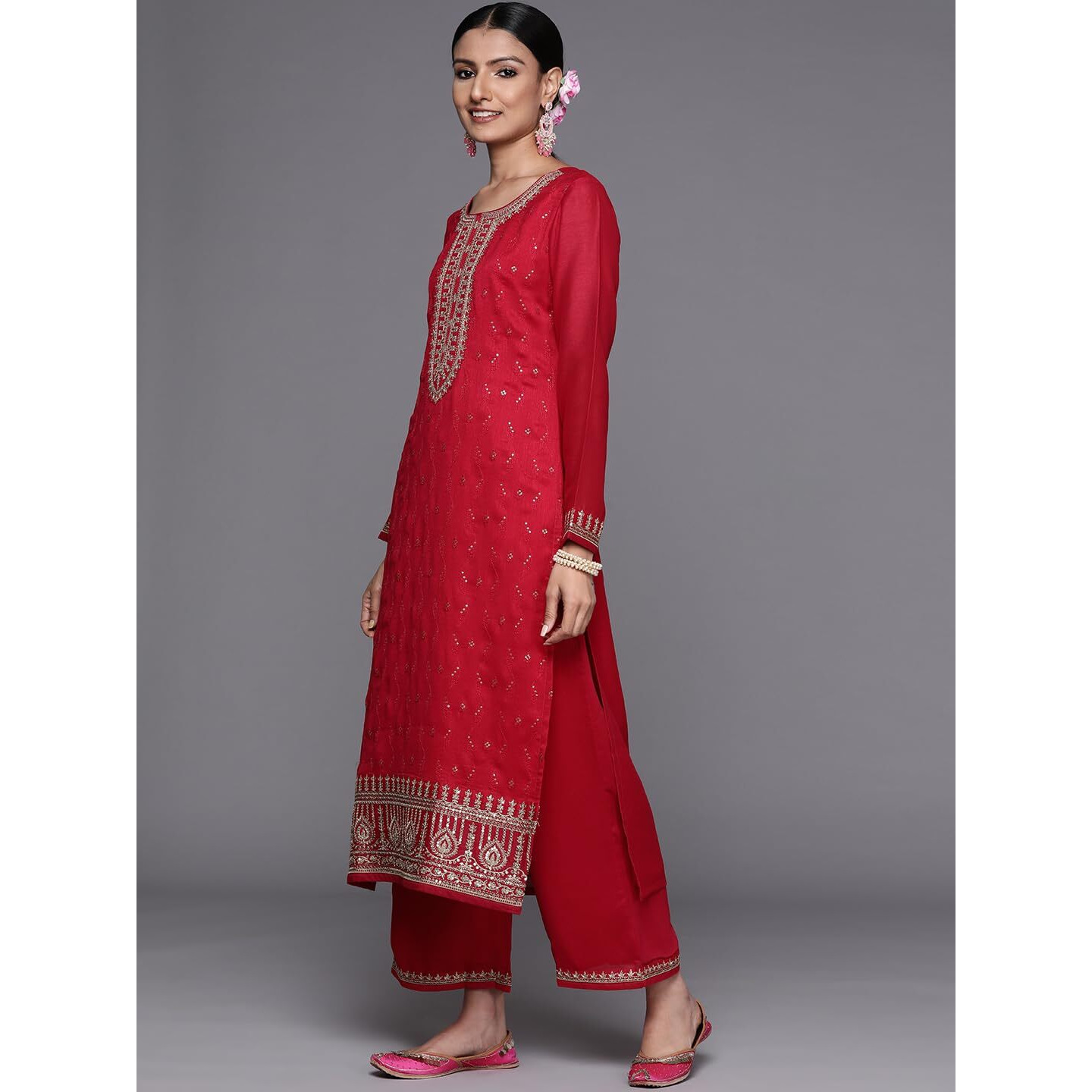 Libas Women's Silk Blend Kurta Sets (33419O_Magenta