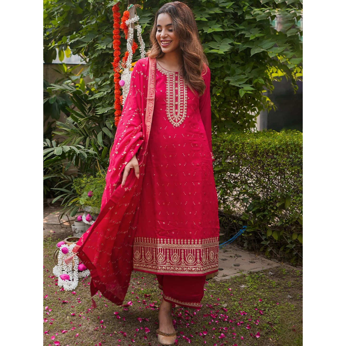 Libas Women's Silk Blend Kurta Sets (33419O_Magenta