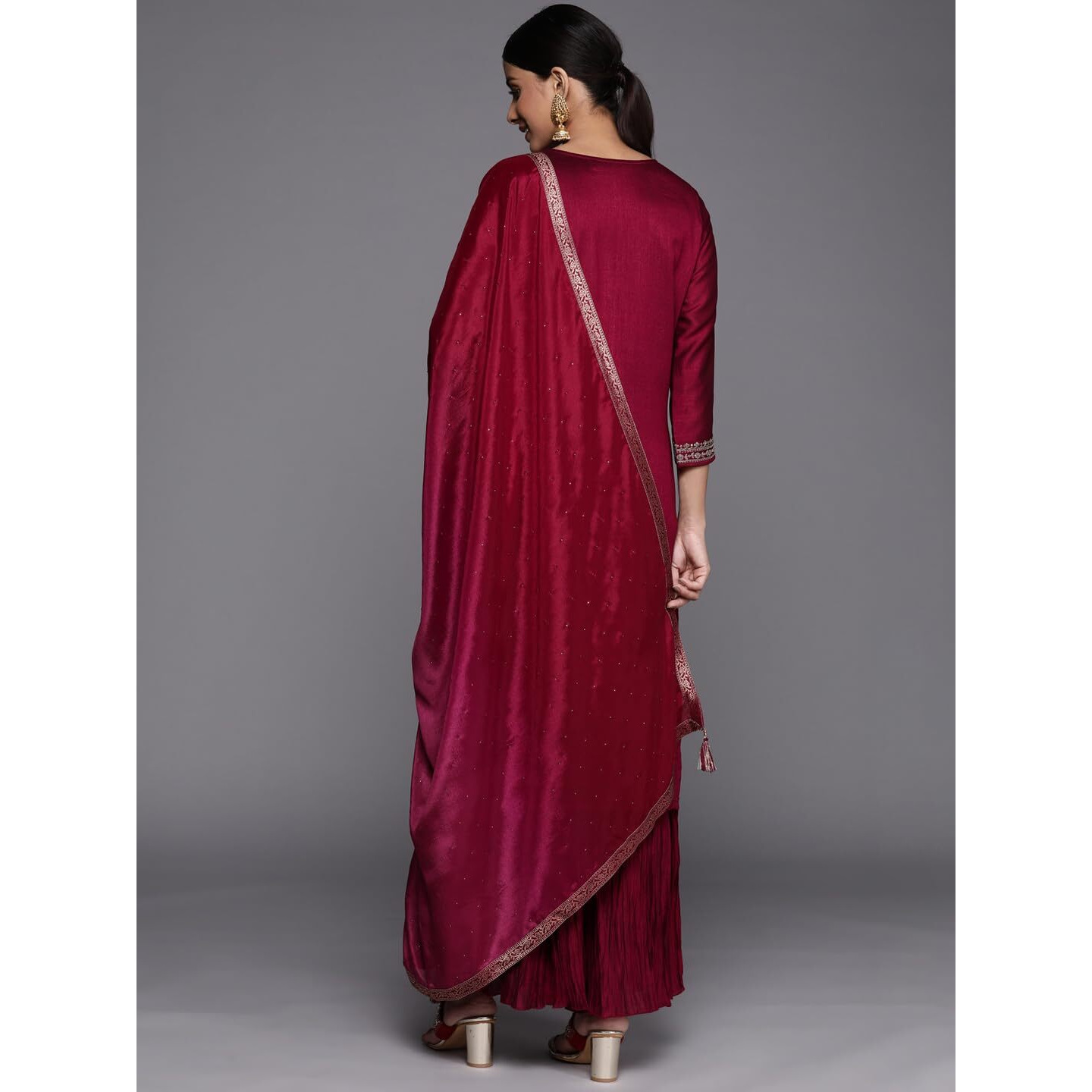 Libas Women's Silk Blend Kurta Sets (33566O_Fuchsia