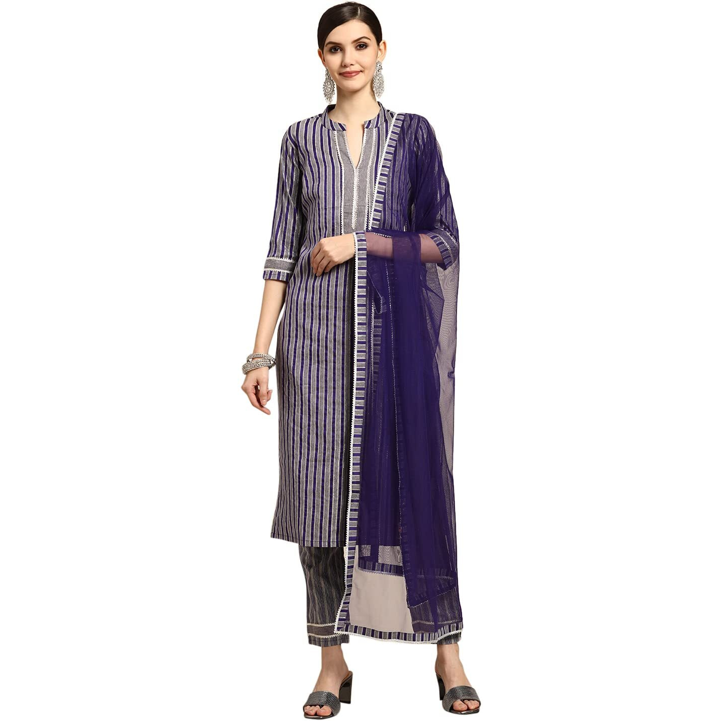 Libas Women's Cotton Blend Salwar Suit Set (Gs774_Purple_S)